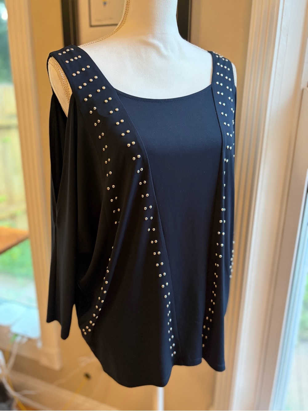 MICHAEL Michael Kors Navy Studded Cold Shoulder Top 3/4 Dolman Sleeve Womens M